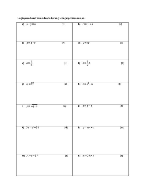 Soalan Rumus Algebra