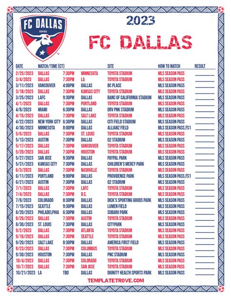 Soccer Schedule Printable
