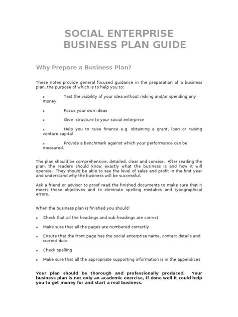 Social Enterprise Business Plan Template