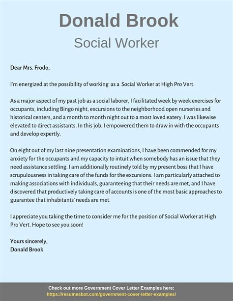 Social Work Internship Cover Letter
