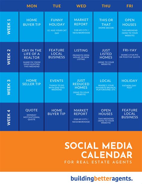 Social Media Calendar For Real Estate