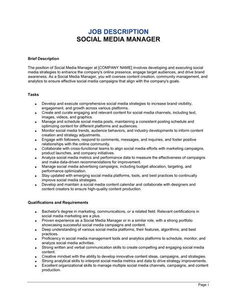 FREE 10+ Sample Social Media Manager Job Description Templates in PDF