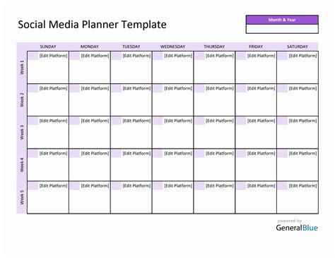 Social Media Printable Calendar