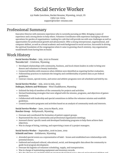Social Service Worker Resume