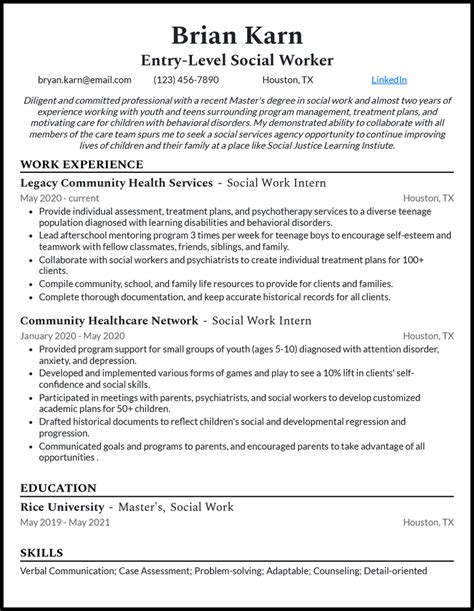 Social Work Resume