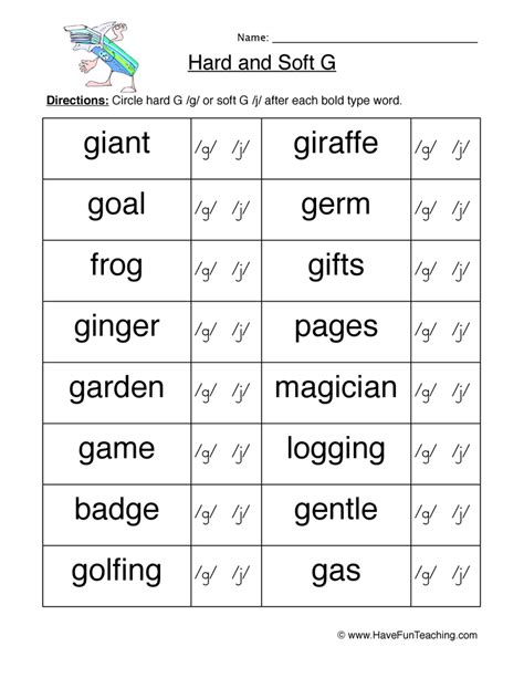 Soft G Words Worksheets