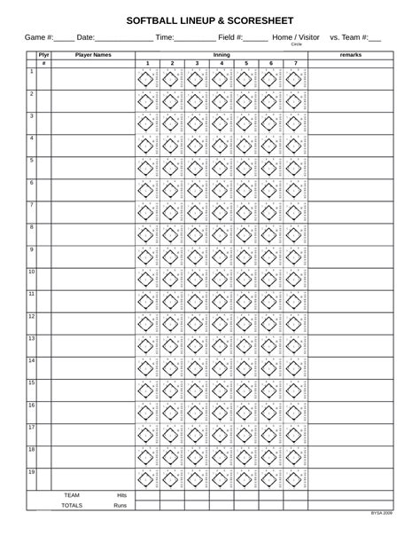 Softball Batting Lineup Sheet Printable