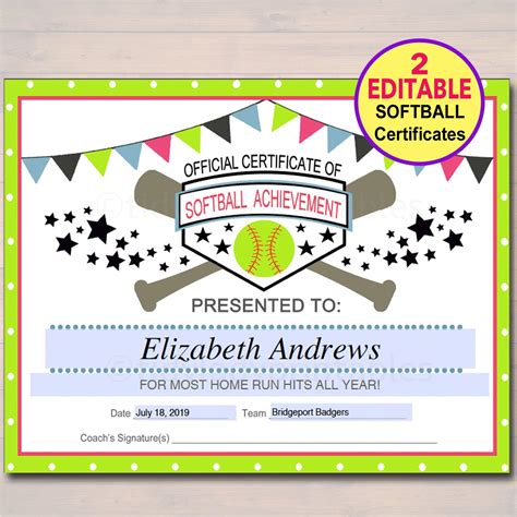 Softball Certificate Template Free