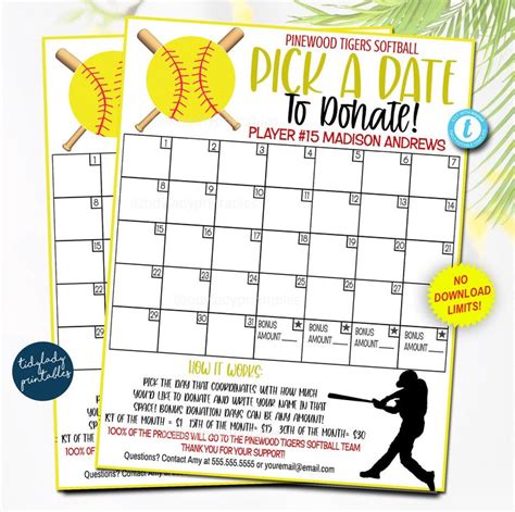 Softball Fundraiser Calendar