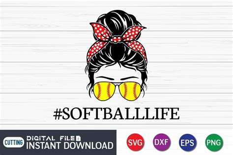 Download Softball Life Messy Bun Commercial Use For Crafts