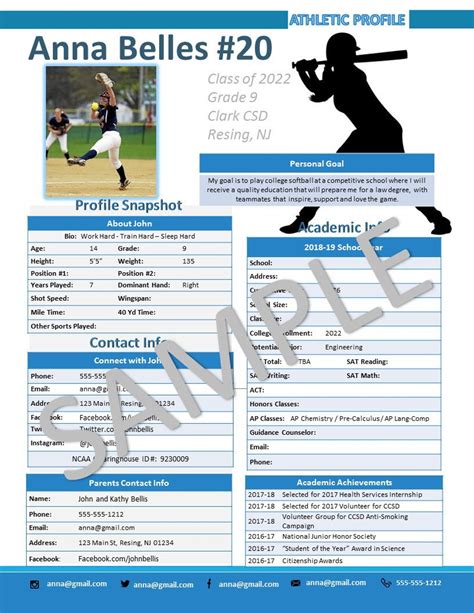 Softball Player Profile Template Free