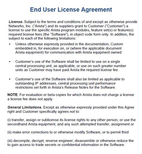 Software End User License Agreement Template