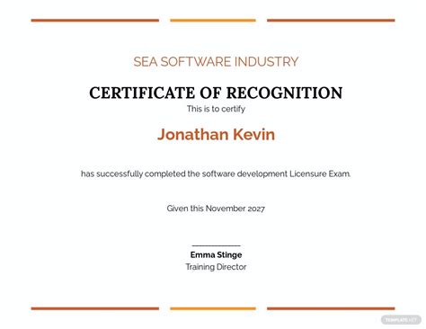 Software License Certificate Template