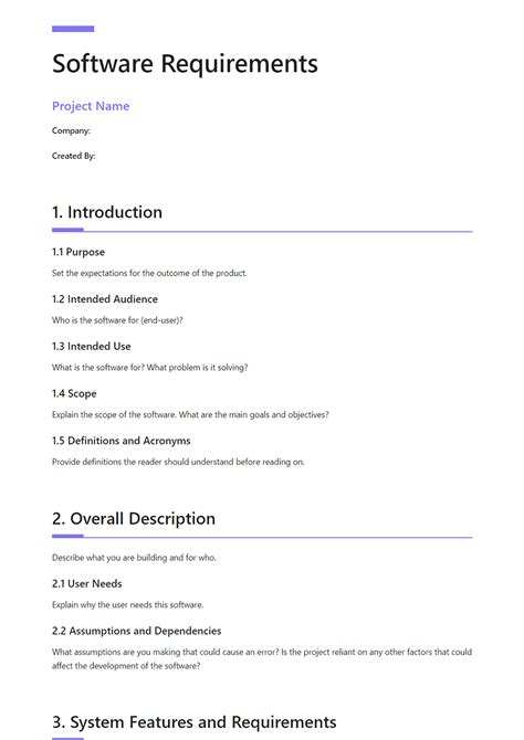 Software Application Requirements Document Template