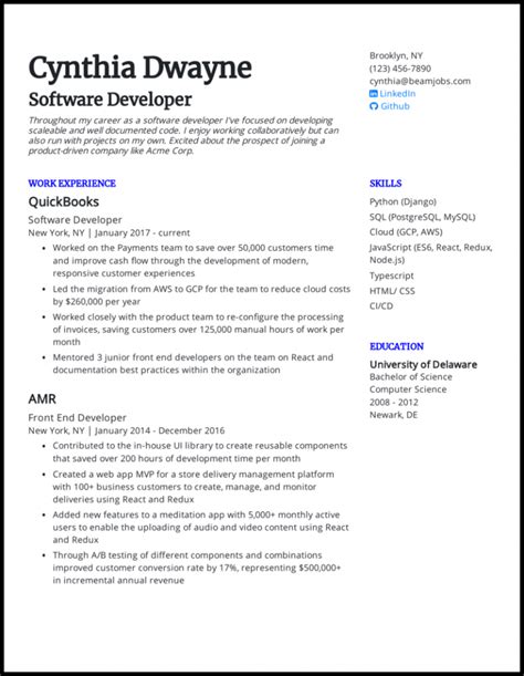 Software Developer Resume Sample