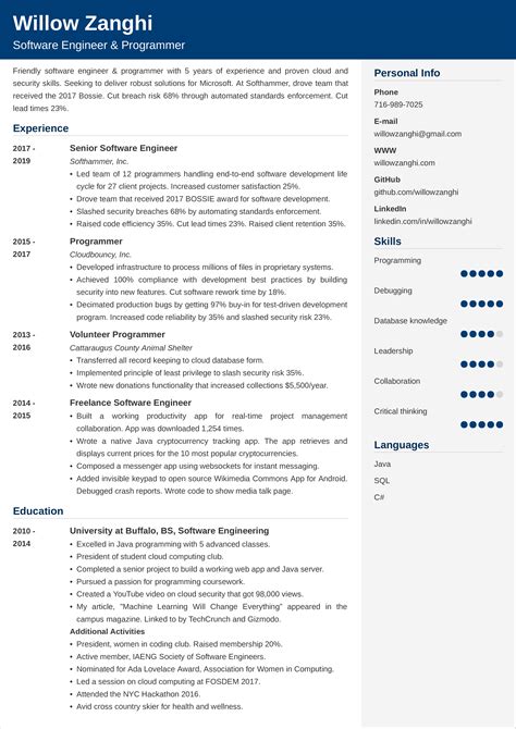 Software Engineer Resume Template Word Free Download