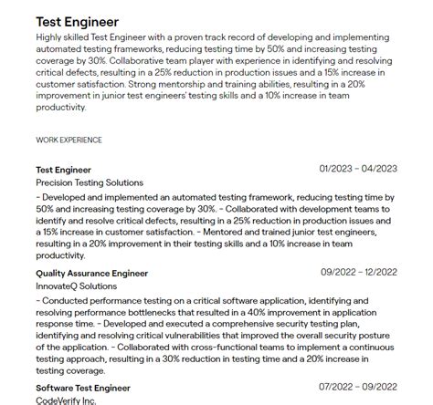 Software Test Engineer Fresher Resume