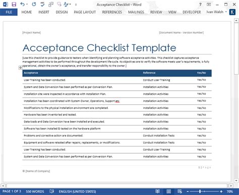 Software User Acceptance Testing Template