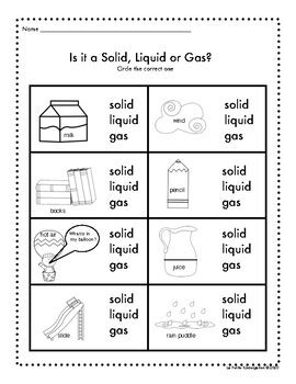 Solid Liquid Gas Worksheet Kindergarten