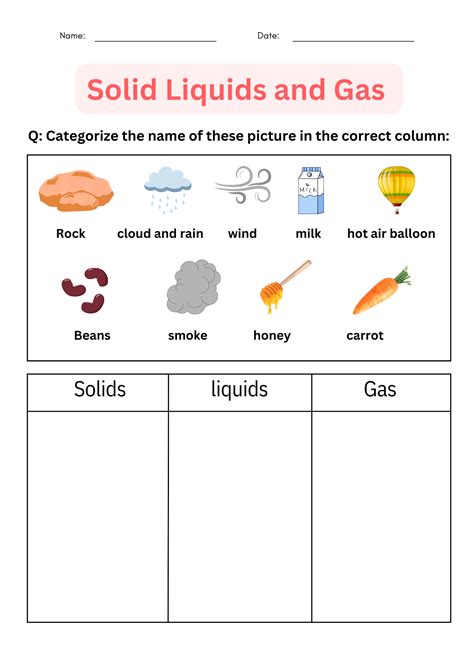 Solids Liquids And Gases Worksheet