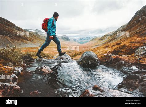 Solo backpacker in mountains