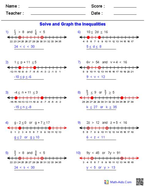 Solve And Graph The Inequalities Worksheet Answer Key