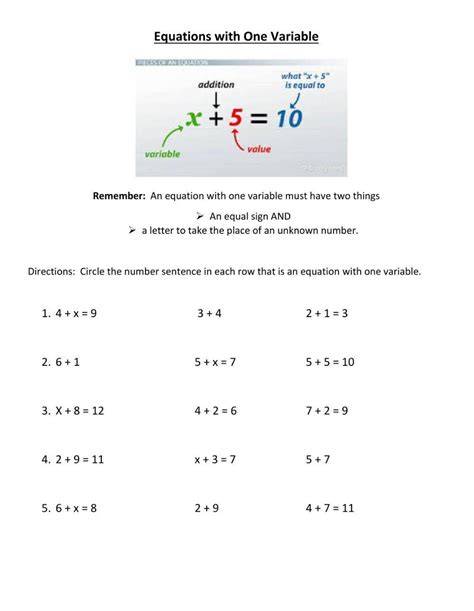 Solve Equations With One Variable Worksheet