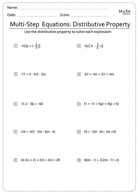 Solve Multi Step Equations Worksheet