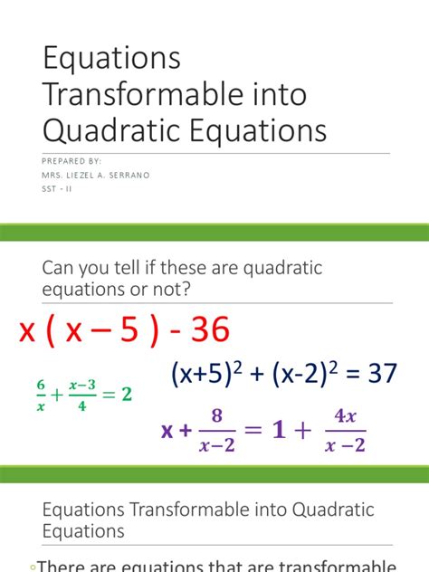 Solve The Following Equations Transformable To Quadratic Equations