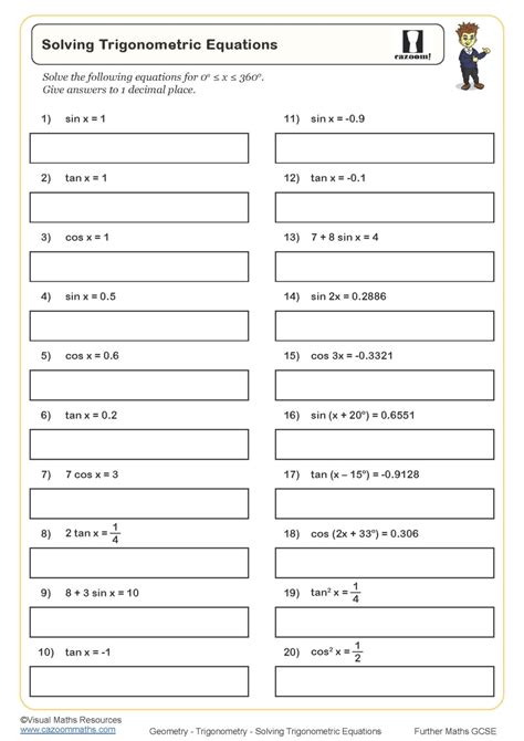 Solve Trigonometric Equations Worksheet