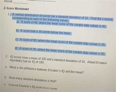 Solved Z-Score Practice Worksheet Name 1. A normal | Chegg.com