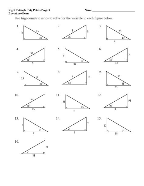 Solving A Right Triangle Worksheet