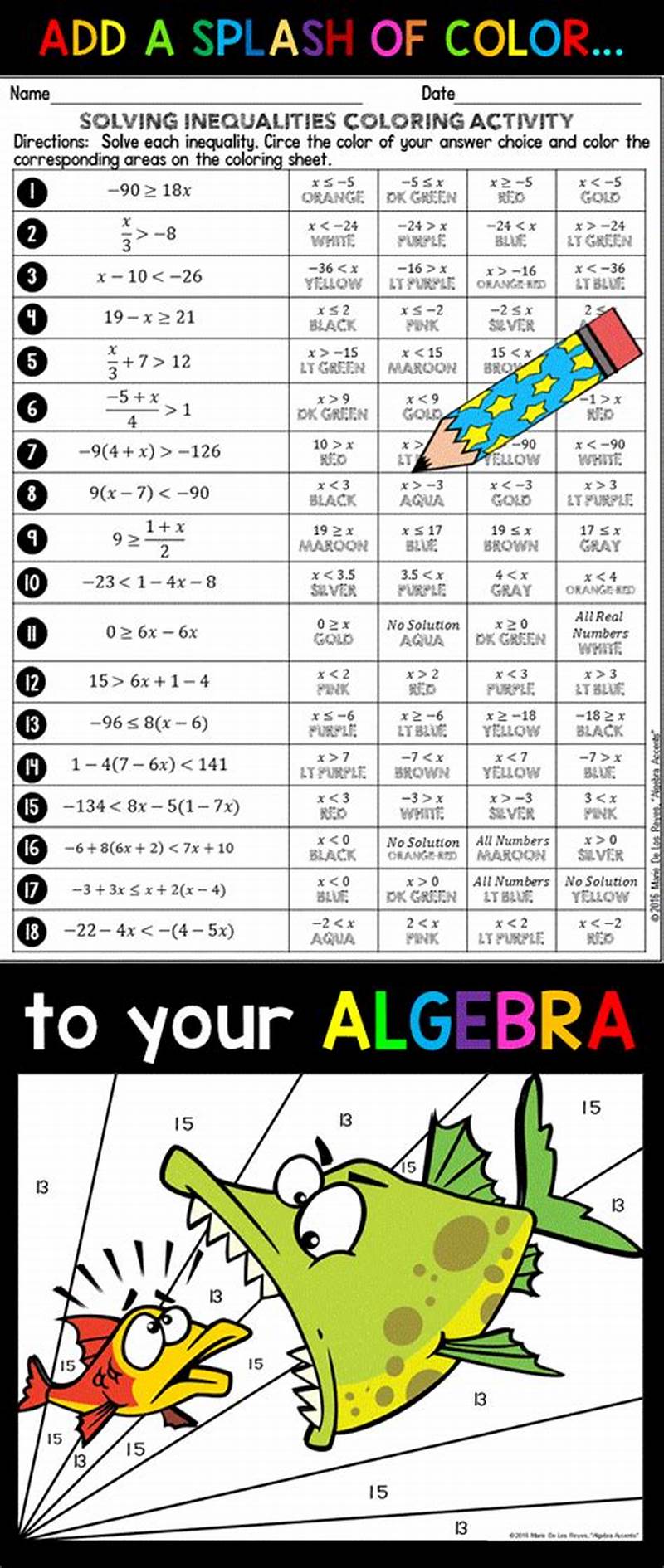 Solving Compound Inequalities Coloring Activity Answer Key