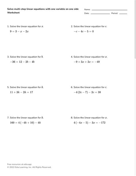 Solving Equations With One Variable Worksheet