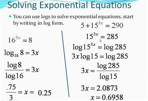 Solving Exponential Equations Using Logarithms Worksheet