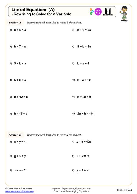 Solving Expressions With Variables Worksheet