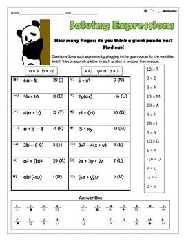 Solving Expressions with Variables Worksheet *FREE* by Mathchips