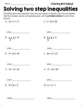 Solving Inequalities Coloring Activity Worksheet Two Step Inequalities