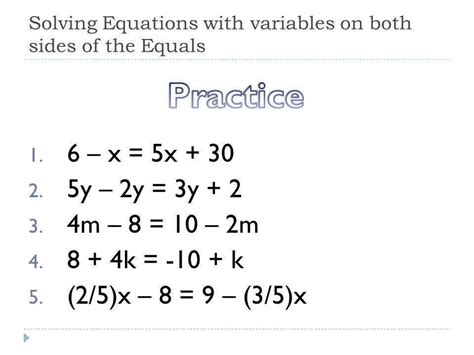 Solving Linear Equations Variable On Both Sides Worksheet