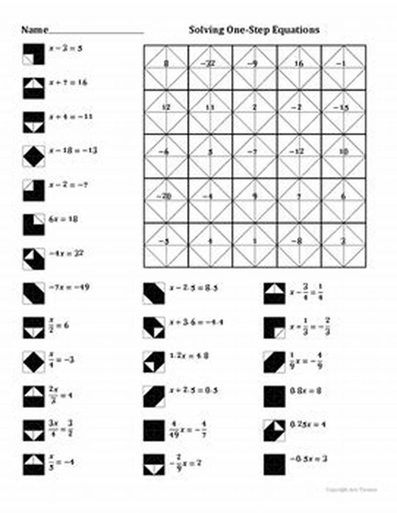 Solving One Step Equations Coloring Worksheet