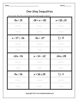 Solving One-Step Inequalities Worksheet Bundle by Funsheets4math