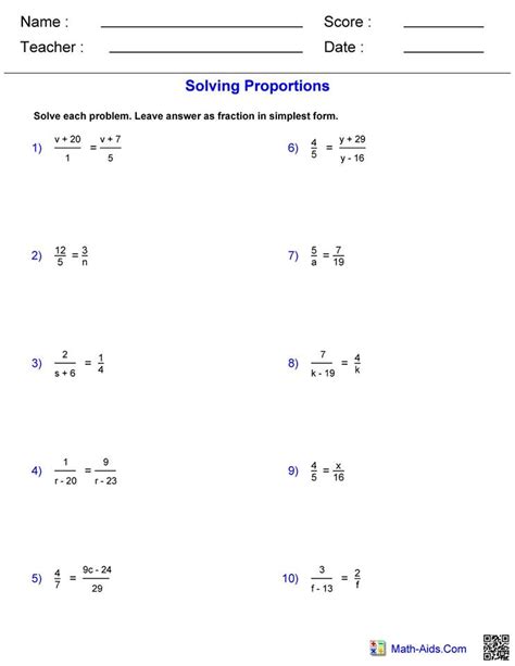 Solving Proportions Worksheet With Answers