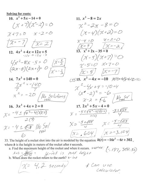 Solving Quadratic Equations Worksheet With Answers