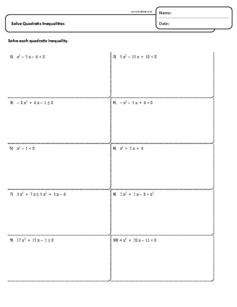 Solving Quadratic Inequalities Worksheet – Free Printable Practice Sheets Pdf