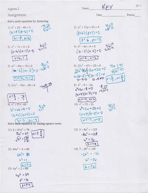 Solving Quadratics By Factoring Worksheet Answer Key