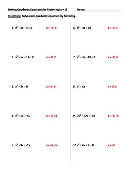 Solving Quadratics by Factoring Worksheet by Mitchell's Math Madhouse