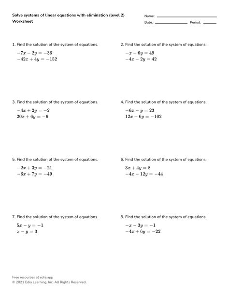 Solving Systems By Elimination Worksheet Algebra 1