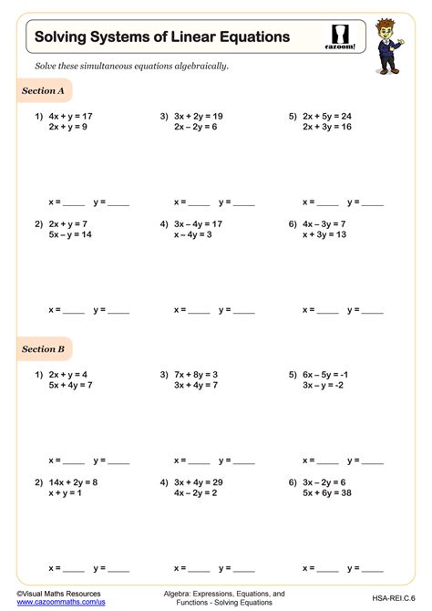 Solving Systems Of Linear Equations Worksheet solving systems of linear