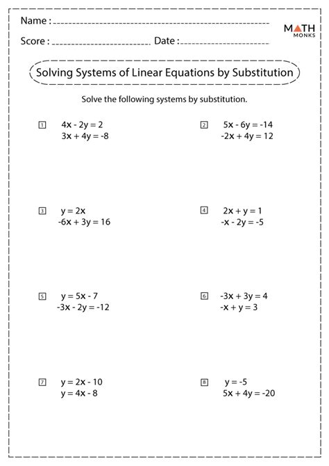 Solving Systems of Equations by Substitution Worksheets - Math Monks