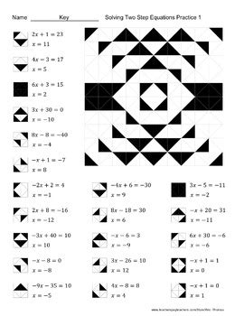 Solving Two Step Equations Color Worksheet Practice 1 by Aric Thomas